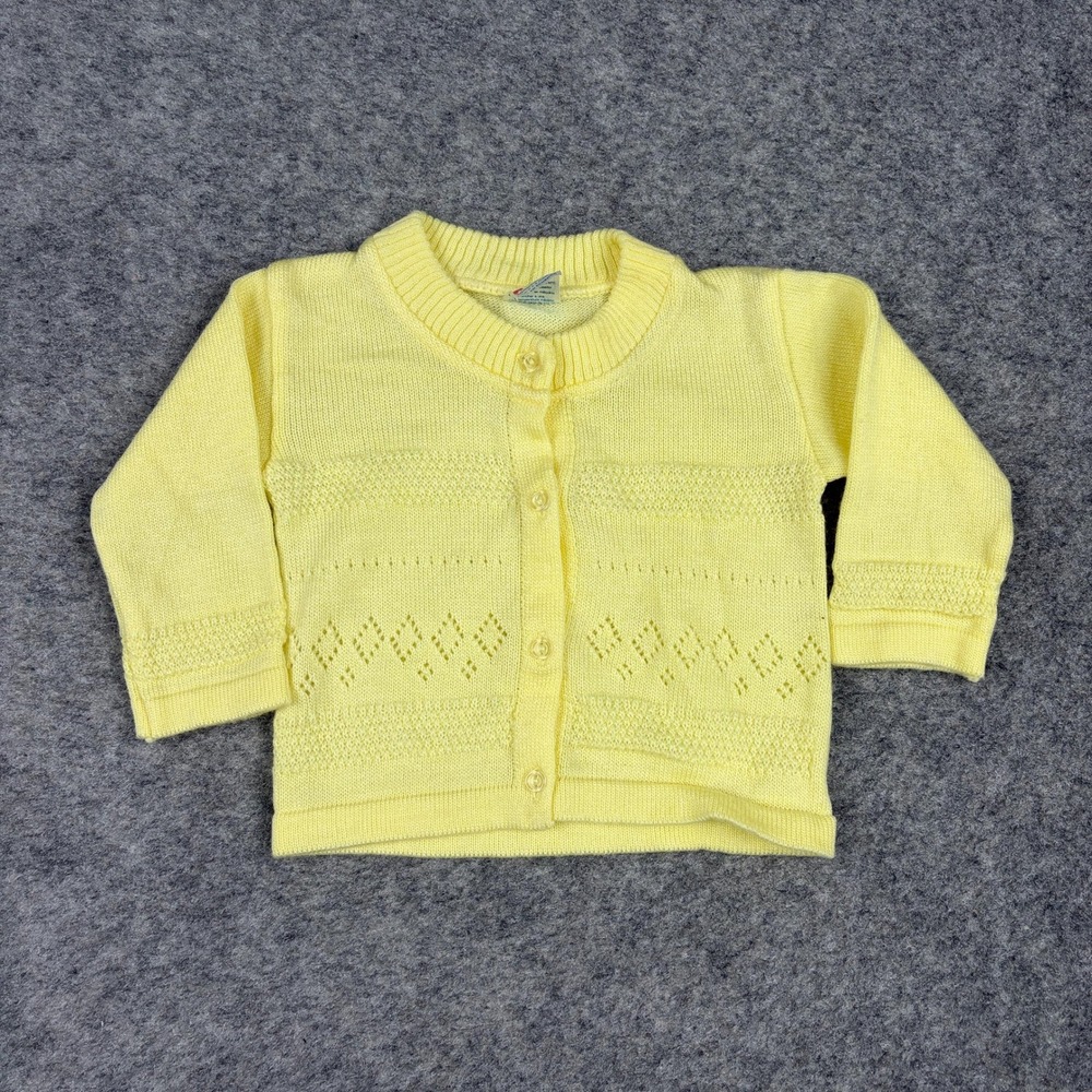 Ravi Cardigan Baby 0-3 Months Yellow Knit Pointelle Diamond Button Up Ecuador